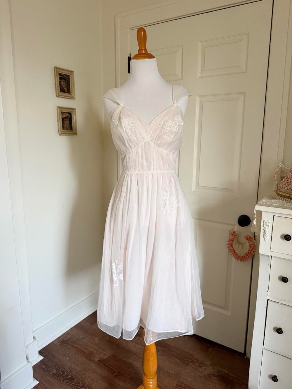 Vintage 1950s Blush Pink Romantic Butterflies Boudoir Nightgown